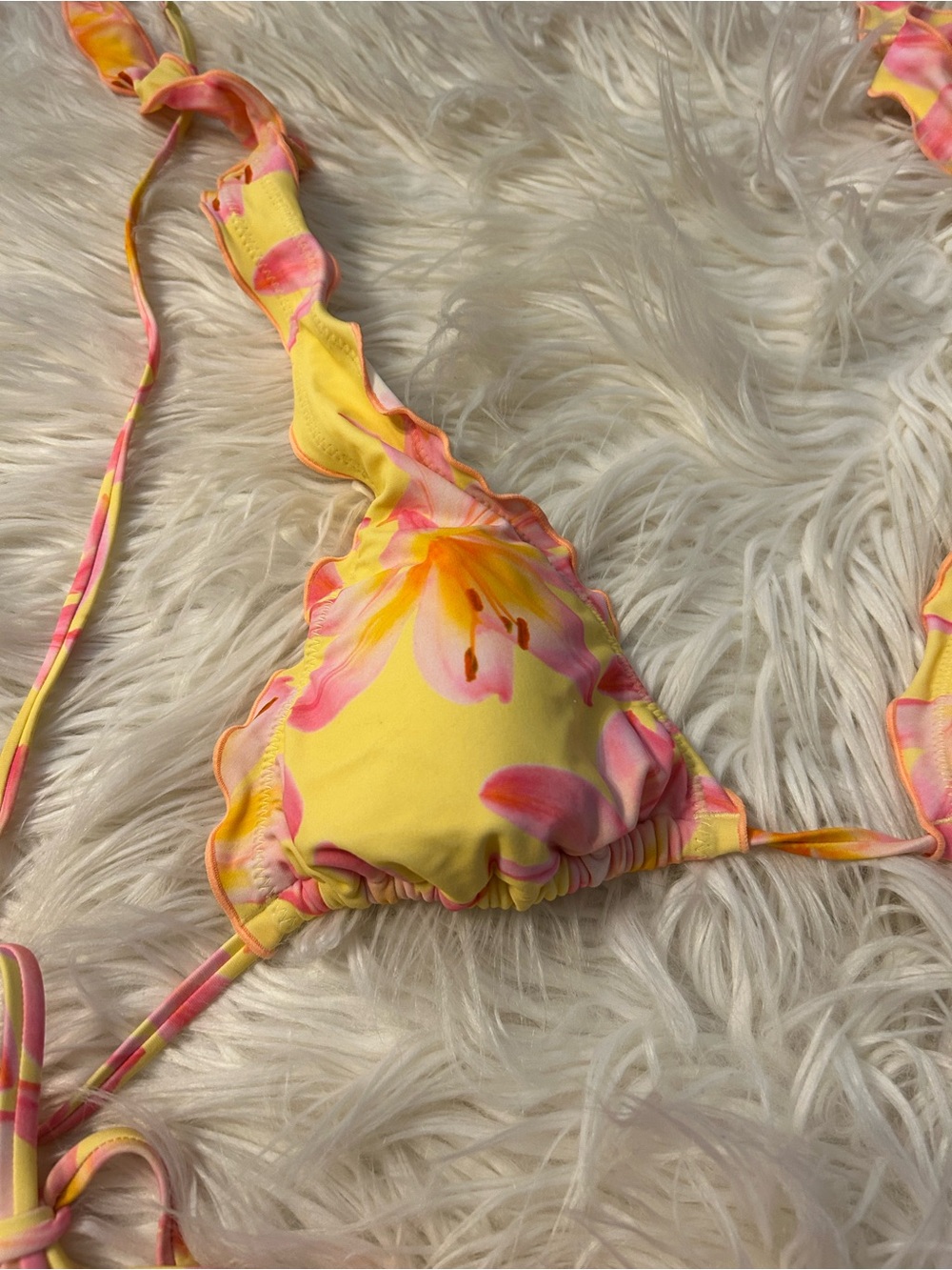 Yellow Pink Floral Ruffle Bikini Set - Picture 3 of 4